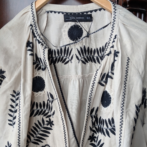NWOT Zara embroidered cardigan linen XS - Picture 3 of 5